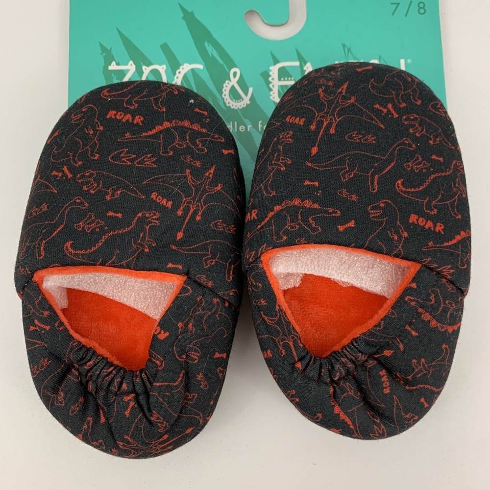 Zac and Evan Dinosaur Black Red Toddler Slippers with Grippers Size 7/8